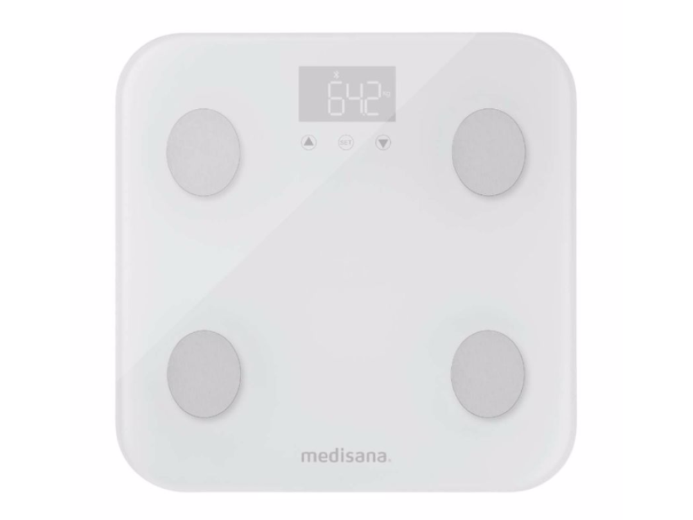 Báscula de baño - Medisana 4050 BS 600, Máximo 180 kg, WiFi, Bluetooth, Vidrio, Blanco