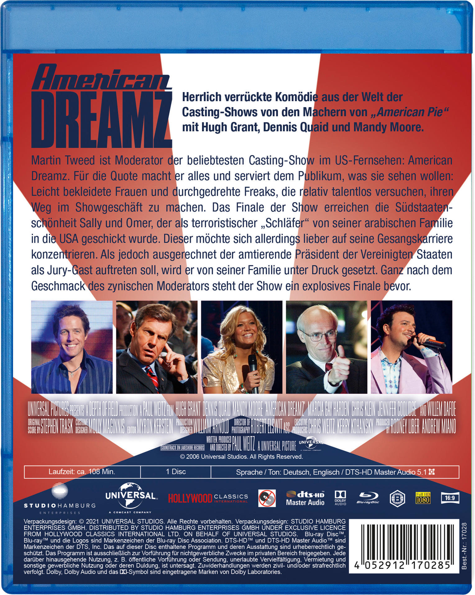 DVD-Hülle für den Film American Dreamz. Enthält ein Foto der Besetzung.