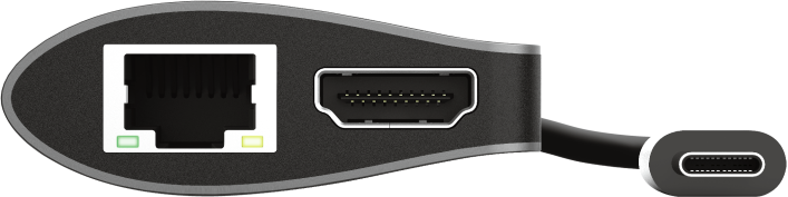 USB-C hub Ethernet-, HDMI- és USB-C portokkal.