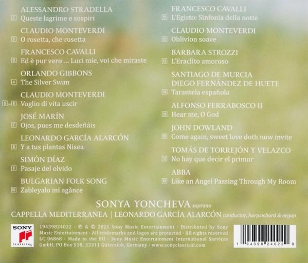 Album-Rückseite mit Titelliste und Credits. Weißer Text auf Grün.