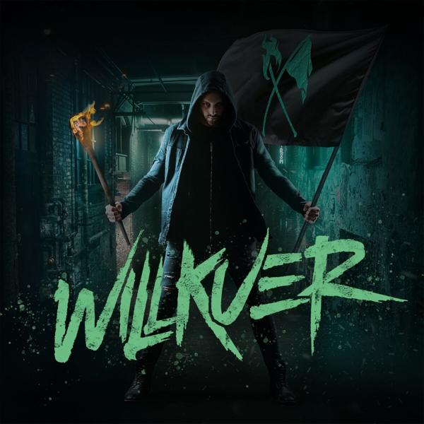 Albumcover eines Mannes mit Fahne und Fackel. Graffiti-Text: Wilkuer.