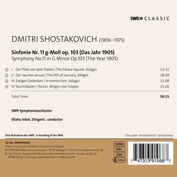 CD-Cover mit Text: Dmitri Schostakowitsch, Sinfonie Nr. 11 g-Moll Op. 103. Informationen zur Aufnahme.