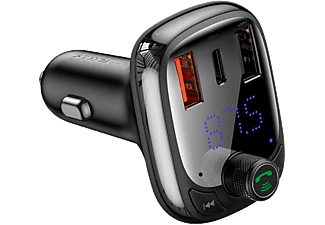 BASEUS T typed S-13 Bluetooth 5.0 FM Transmitter 2xQC .4.0+PD  microSD 5A Araç Şarj Cihazı Siyah