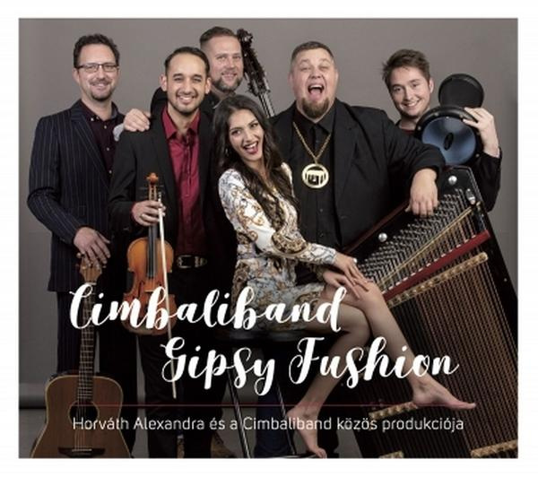 Zenekari fotó: 'Cimbaliband Gipsy Fusion'. Hat ember pózol hangszerekkel.