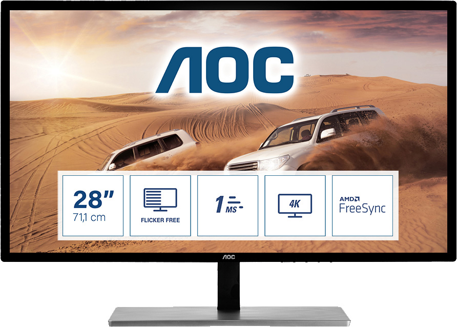 AOC U2879VF 28 Zoll  UHD 4K  Monitor  1 ms Reaktionszeit  