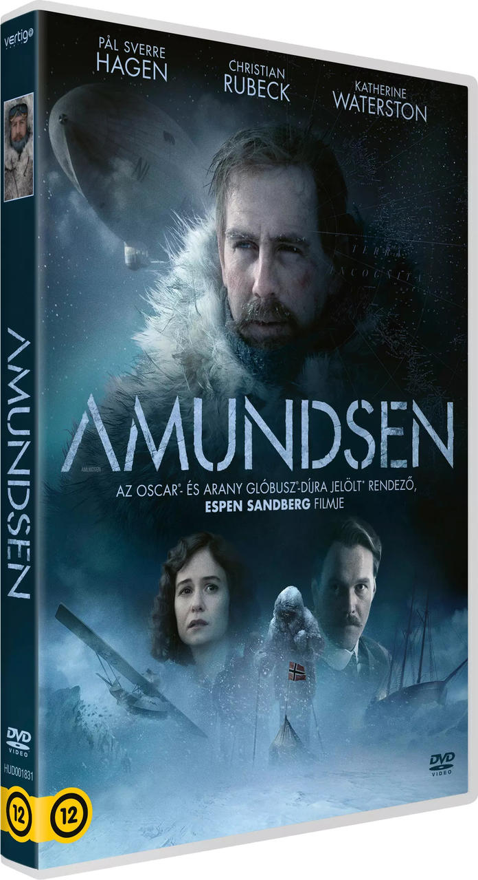'Amundsen' című film DVD tokja, színészekkel és havas háttérrel. A cím kiemelkedő.
