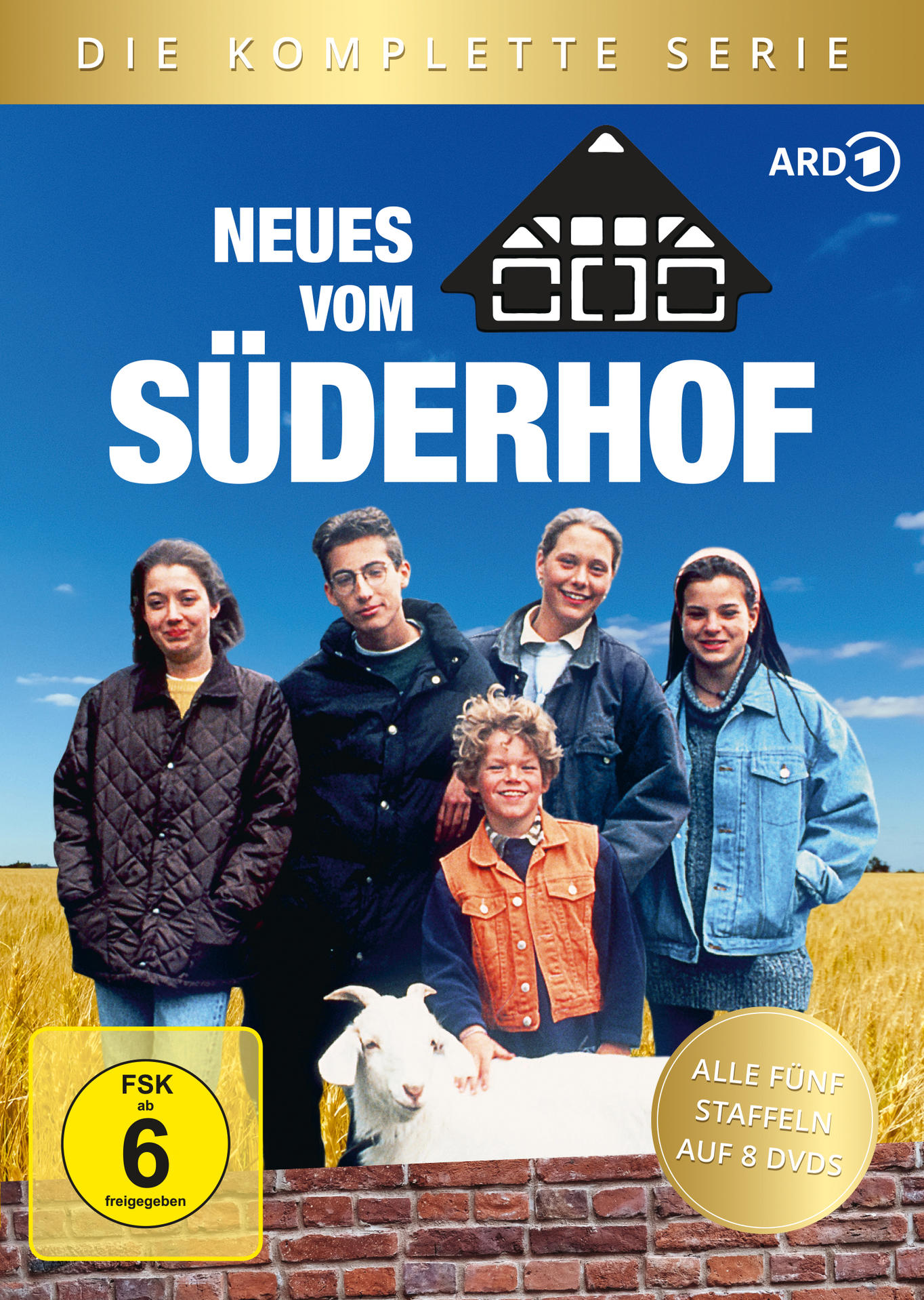 DVD-Cover, Neues vom Süderhof, mit einer Gruppe von Leuten und einer Ziege.