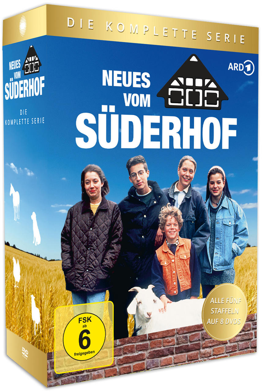 DVD-Box-Set mit einer Gruppe von Personen auf dem Cover. Es ist eine Serie namens 'Neues vom Süderhof'.