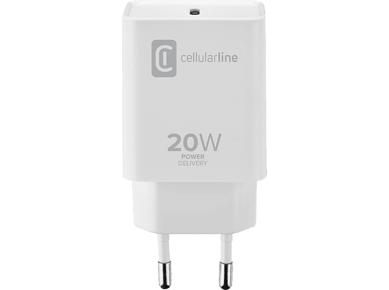 Cellular Line USB-C Charger 20W für Apple iPhones, Weiß; USB C Netzteil
