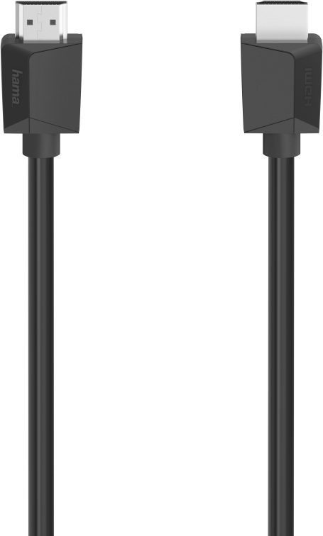 Deux câbles HDMI noirs avec connecteurs à chaque extrémité, sur fond noir.