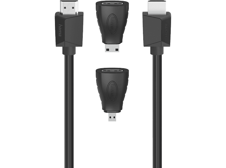 HAMA HDMI-kabel High-Speed Ethernet 4k 1.5 m + 2 Adapters Zwart (200704)