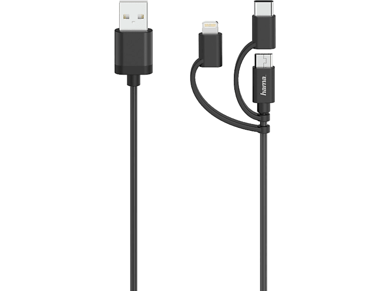 Hama Usb-kabel 3-in-1 Microusb / Lightning Usb-c 75 Cm Zwart (200617)
