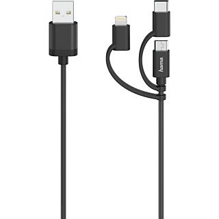 HAMA USB-kabel 3-in-1 microUSB / Lightning / USB-C 75 cm Zwart (200617)