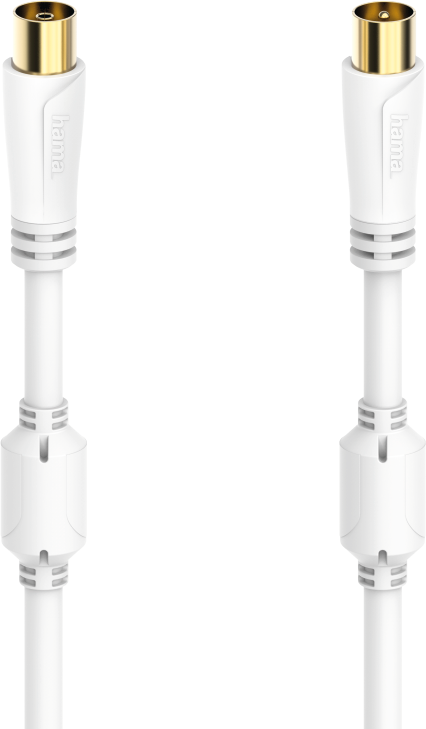 Deux câbles coaxiaux blancs avec connecteurs blancs.