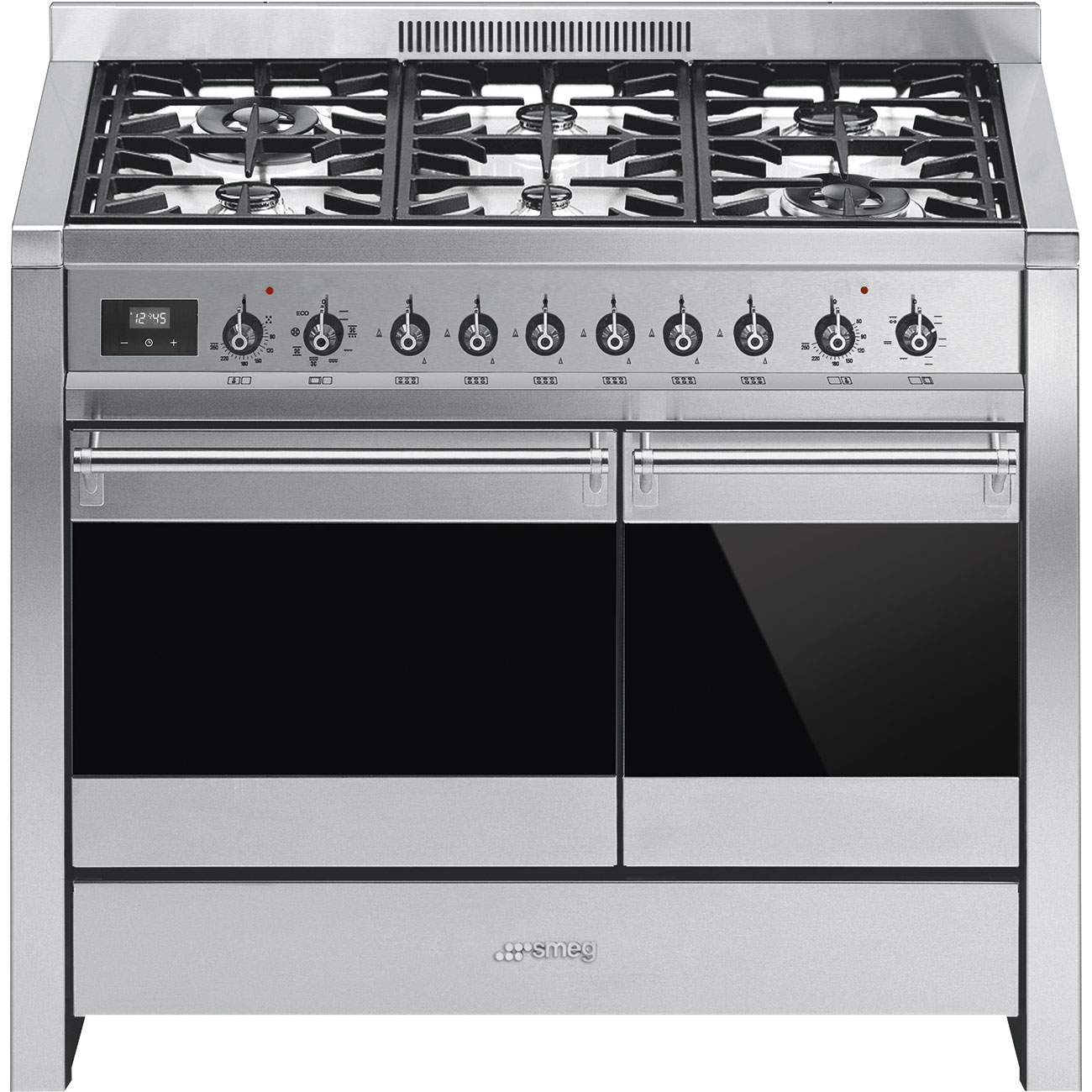 Cocina - Smeg A2-81, 2700W, 100 cm ancho, 6 zonas, Acero inoxidable + Horno, Gas natural, 61 L, Grill, Inox