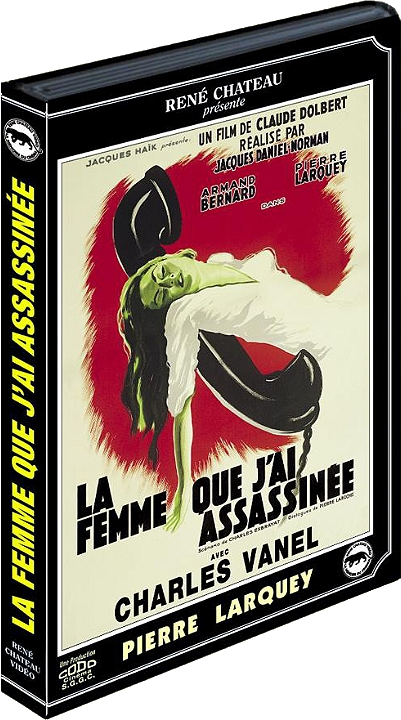Filmposter. Vrouw liggend, telefoon bij haar hoofd. Tekst in het Frans: La Femme Que J'ai Assassinee.