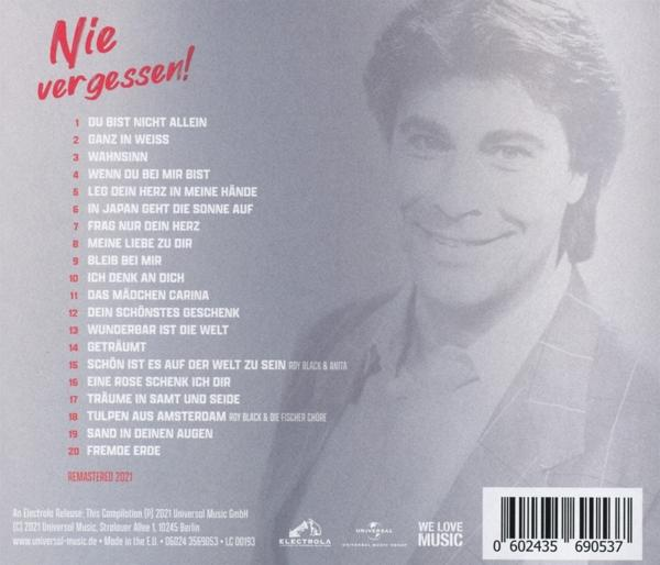 CD-Cover, Roy Blacks Gesicht, Trackliste. Titel: Nie vergessen!