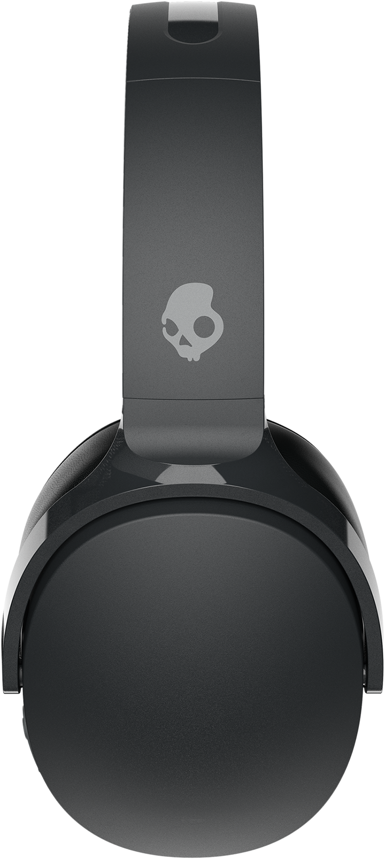 Black over-ear headphones with the skull logo on the band.