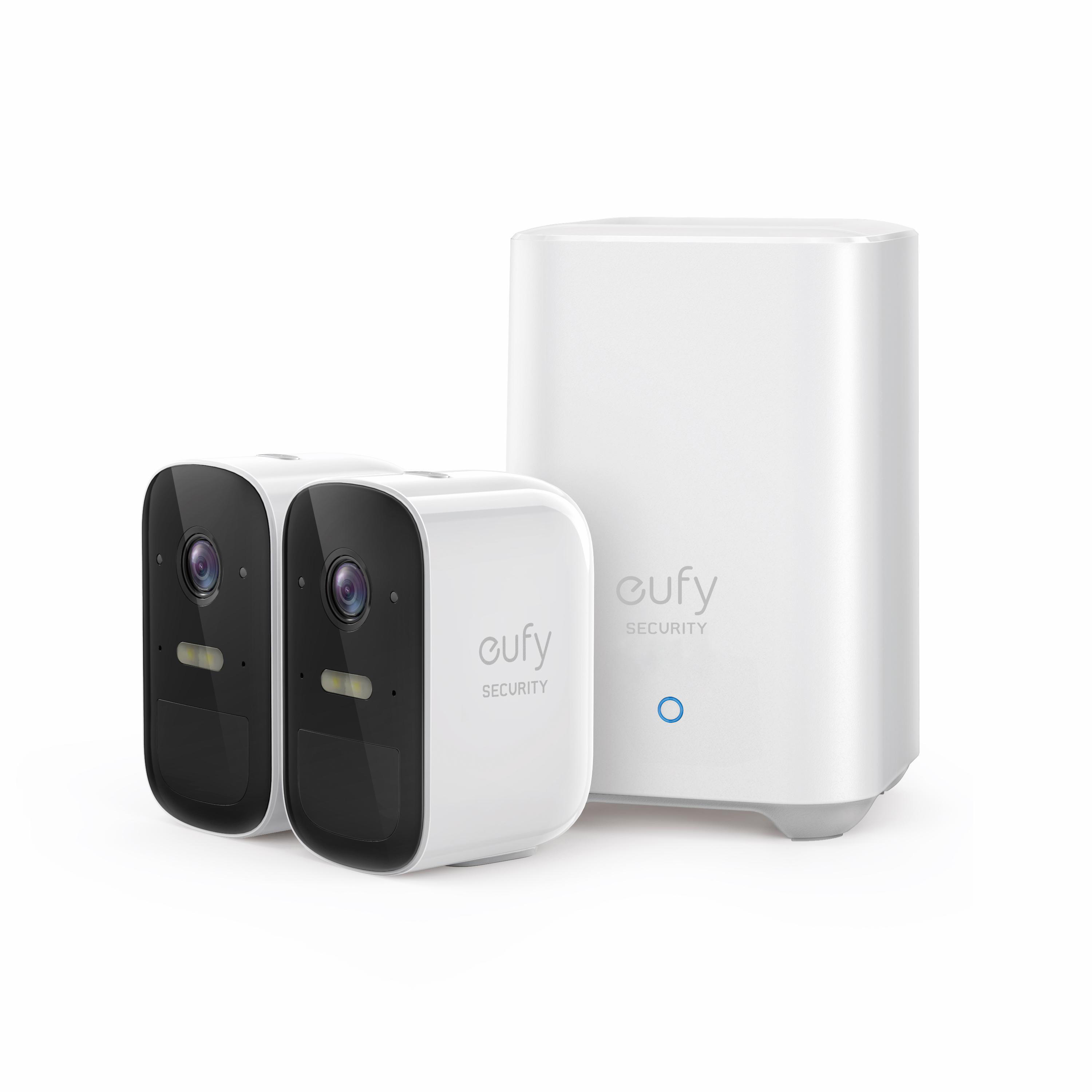 EUFY Überwachungskamera eufyCam 2C, 1080p HD, IP67 Wetterfest, Nachtsicht, Weiß/Schwarz  Überwachungskamera (Anzahl Kameras: 2, für Innen + Außen, Nachtsichtfunktion, Akkubetrieb, Weiß/Schwarz)