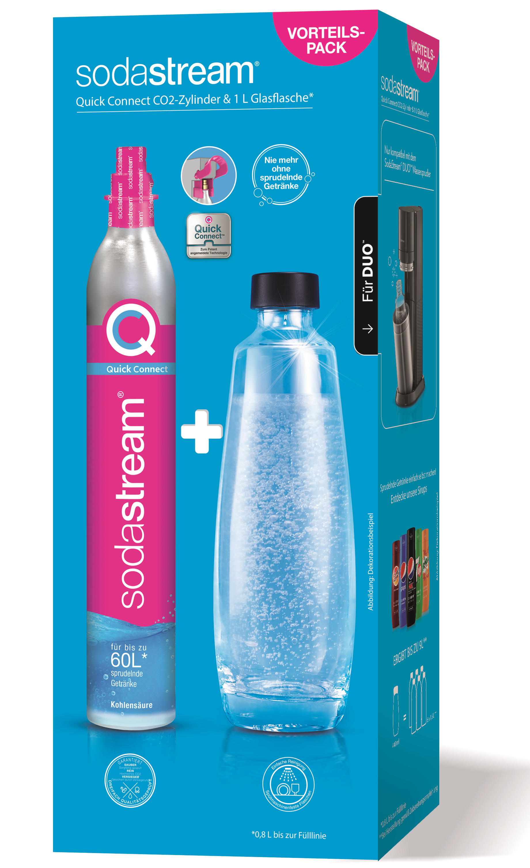 SodaStream-Box-Set mit CO2-Zylinder, Flasche und dem Text SodaStream.