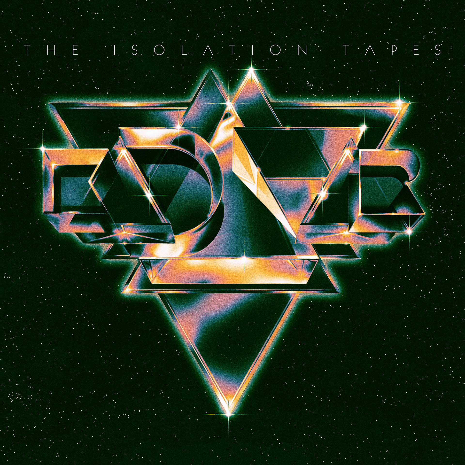 Albumcover: DM - The Isolation Tapes. Abstrakte geometrische Formen in hellen Farben vor dunklem Hintergrund.