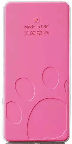A pink phone charger with paw prints on it.
