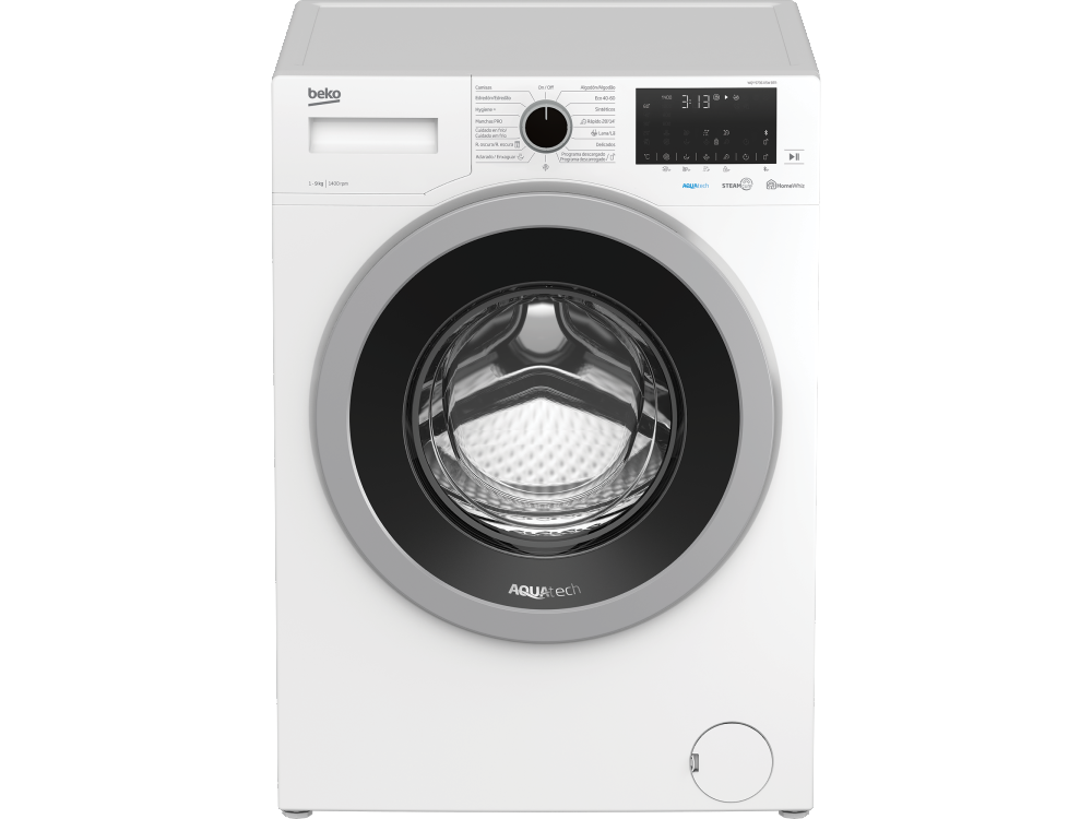 Lavadora carga frontal - Beko WQY9736XSWBTR, 9 kg, 1400 rpm, SteamCure™, 15 programas, Blanco