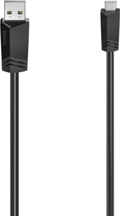 Câble USB noir Hama avec connecteurs USB-A et USB-C. Le câble s'étend verticalement.