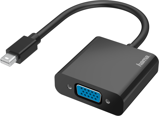 Adaptateur DisplayPort vers VGA noir avec câble noir, connectant DisplayPort à VGA.