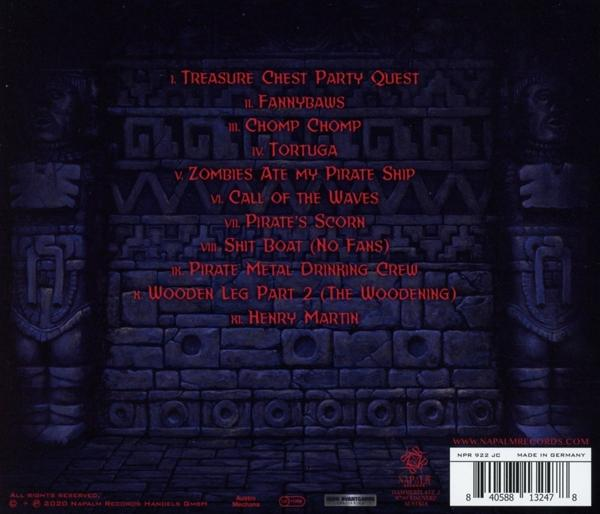 Album hátlapja kalóz témával: számlista, logó és kapcsolati infók kő háttéren.