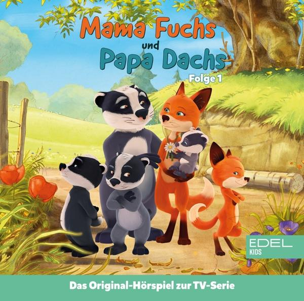 Cover: Mama Fuchs und Papa Dachs. Cartoon Dachse, Füchse und Text in Waldumgebung.