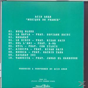 Albumcover, grüner Hintergrund mit Titelliste. Enthält die Wörter 'Acid Arab' und 'Musique de France'.