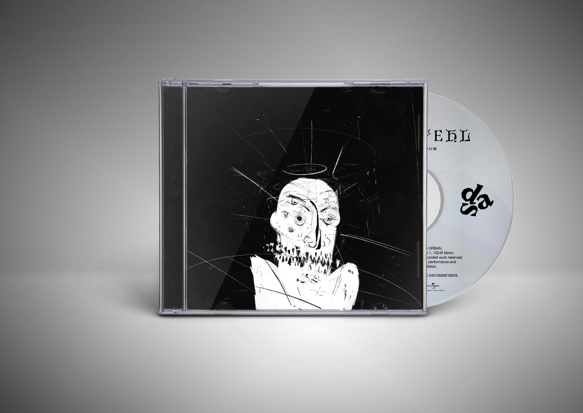 CD-Hülle mit schwarz-weißer Grafik und einer CD.