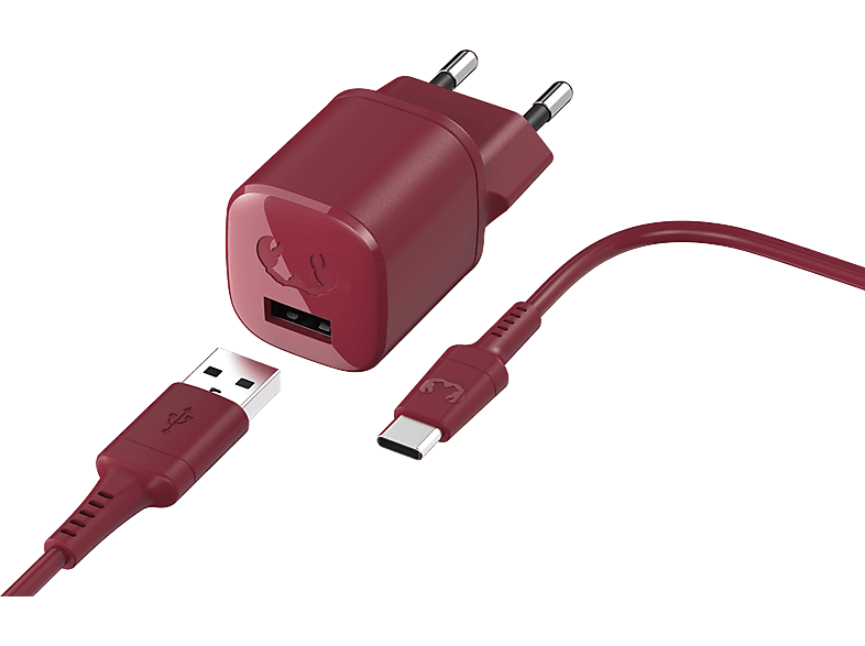 Fresh 'n Rebel - 12W USB-A Mini Fast Charger + 1.5M USB-C Cable - Ruby Red