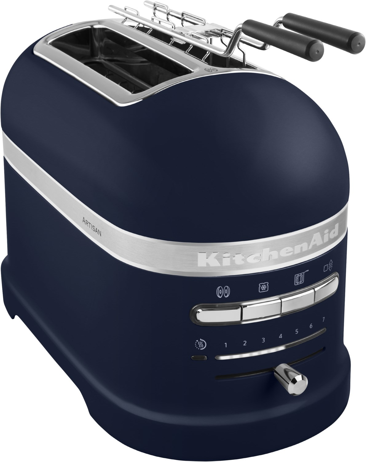 Egy sötétkék KitchenAid Artisan kenyérpirító.