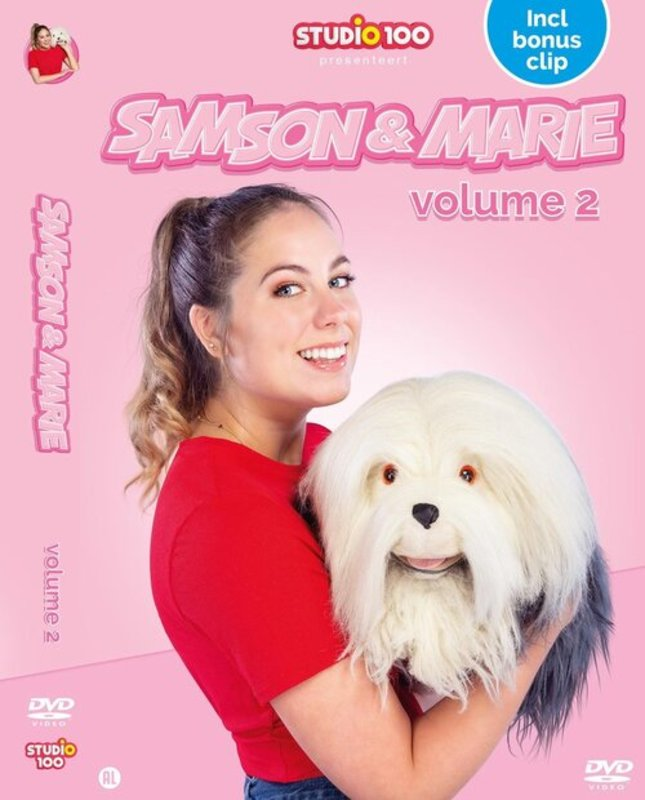 Une jaquette de DVD avec une femme, un chien et du texte en rose.
