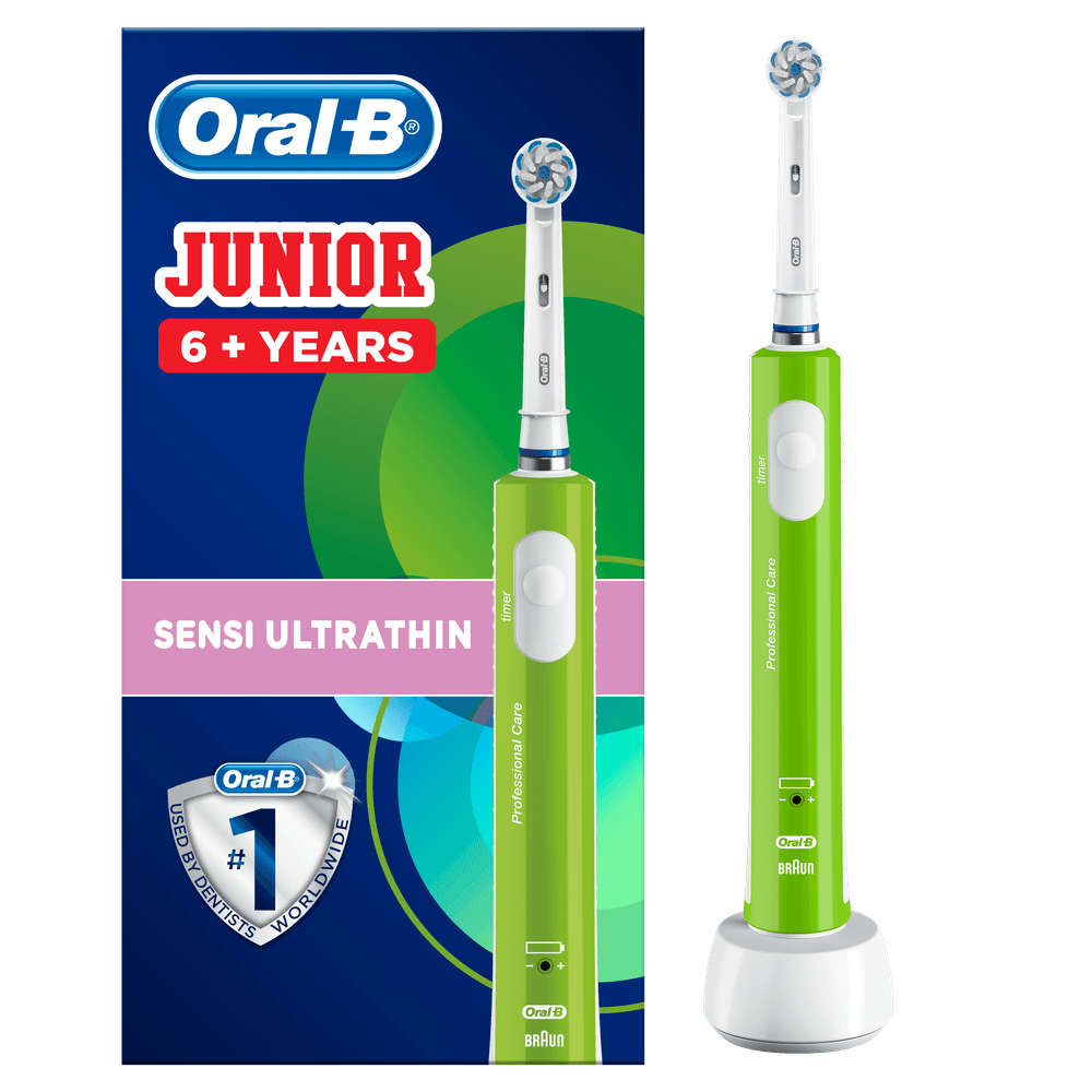 Cepillo eléctrico - Oral-B Junior, A partir de 6 años, Recargable, Verde