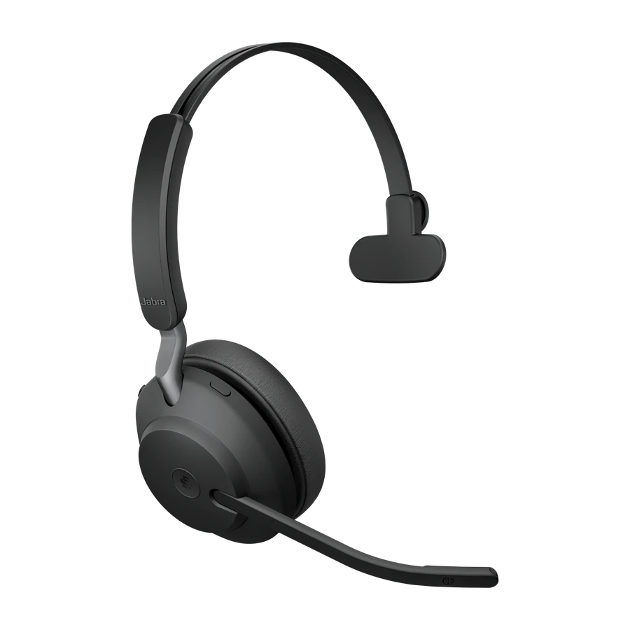 Ein schwarzes Jabra-Headset mit Mikrofon wird gezeigt.