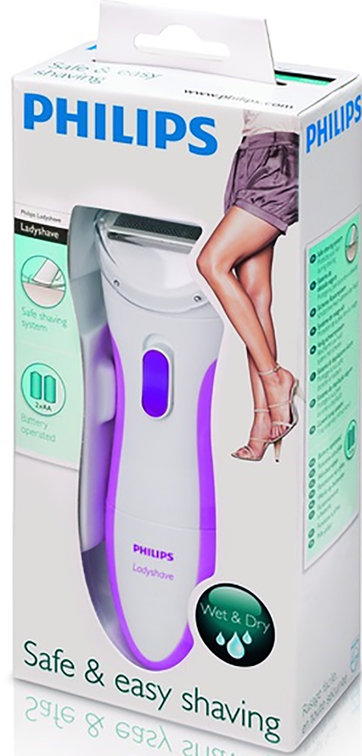 Een verpakte Philips Ladyshave elektrische scheerapparaat.