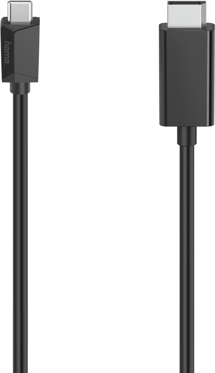 Câble USB-C vers HDMI noir. Les connecteurs sont visibles et le câble est noir.