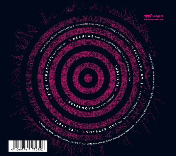 Die Rückseite eines CD-Covers mit verschiedenen Songtiteln und Künstlernamen in Pink.