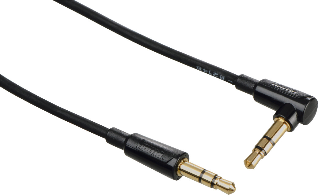 Câble audio noir avec deux connecteurs : coudé et droit.