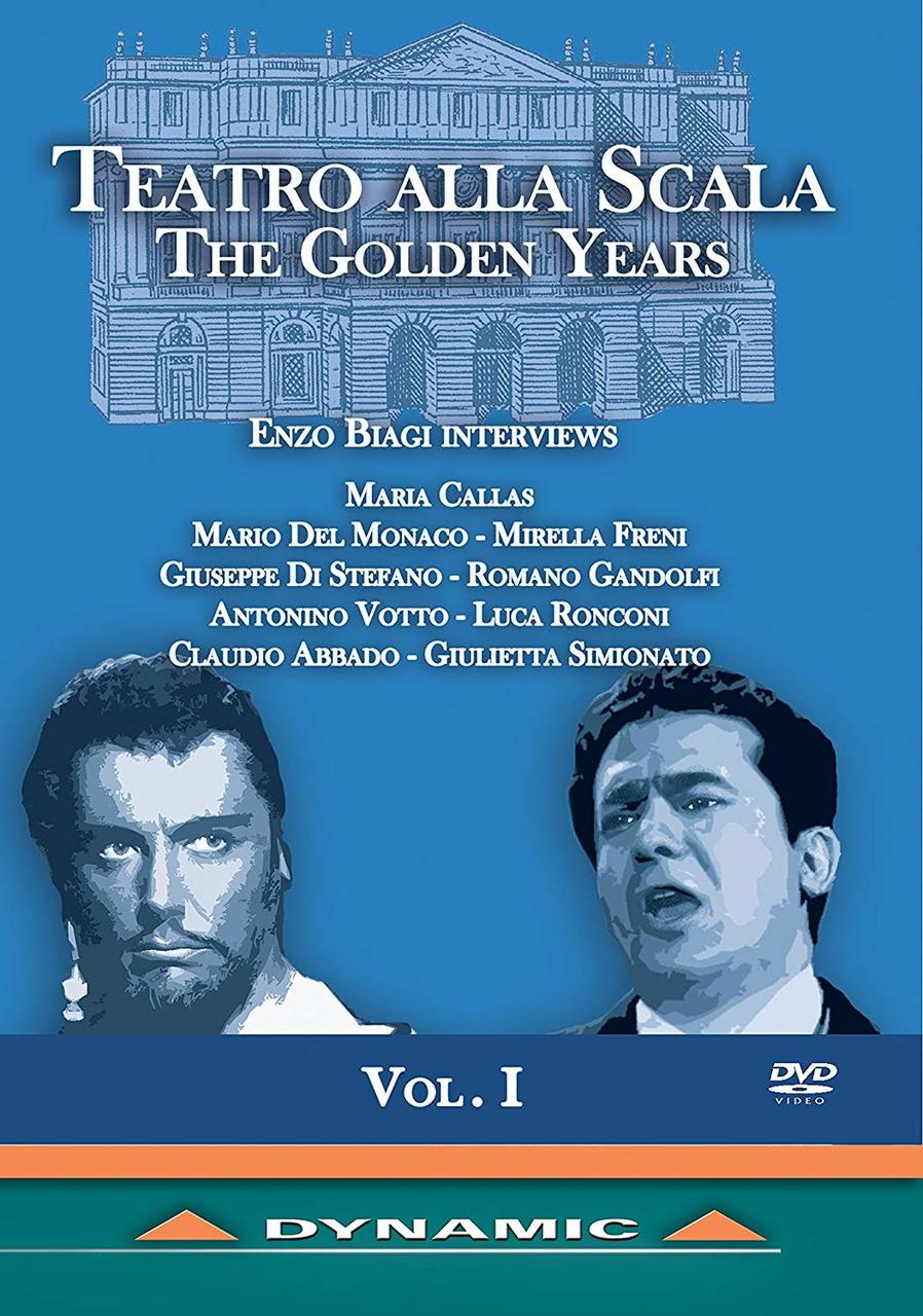 DVD-Cover: Teatro Alla Scala. Zwei Männer mit Text. Blauer Hintergrund. DVD-Videologo.