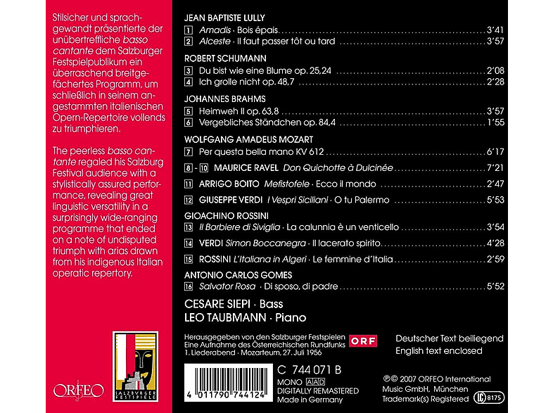 Leo Taubman, Cesare Siepi - Lieder:Amadis/Heimweh/Don Quichotte a Dulcinee/+ (CD)