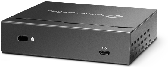 Ein schwarzes rechteckiges Gerät mit USB-Anschluss und einem Schloss-Symbol. Es hat ein einfaches Design.