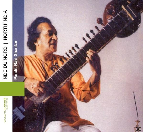 Mann spielt Sitar. Albumcover-Kunst mit Text.