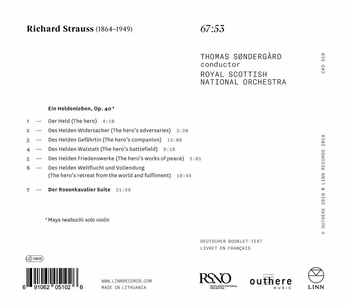 Rückseite einer CD-Hülle mit englischem Text. Mit Titelliste und Informationen.