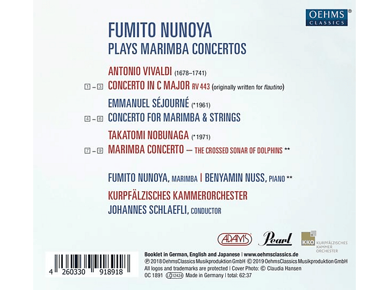 Thumbnail - Nunoya/Schlaefli/Kurpfälzisches Kammerorchester - Konzerte für Marimba (CD)