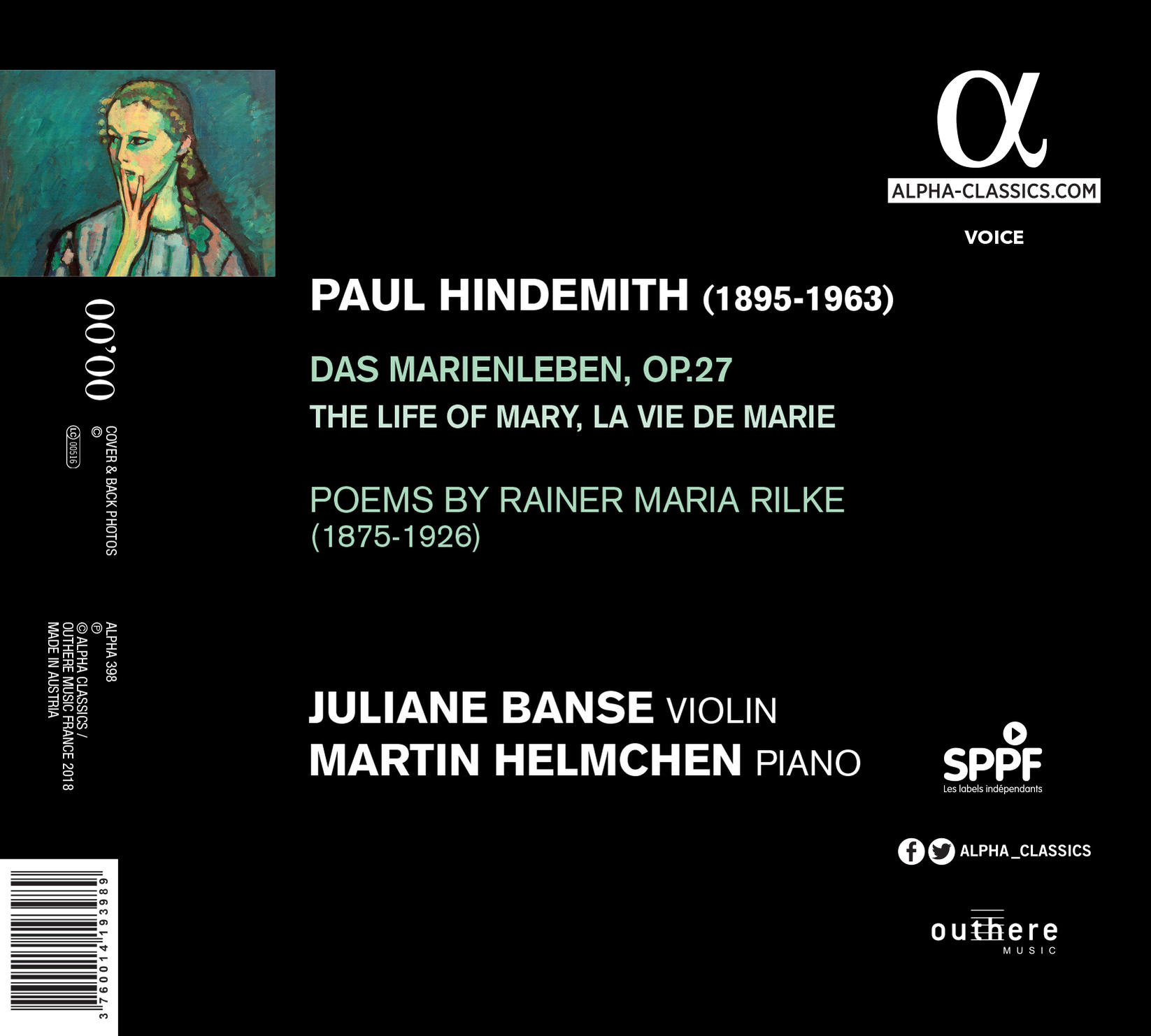 CD-Cover mit Gemälde einer Frau und Text. Titel: Das Marienleben, Paul Hindemith.