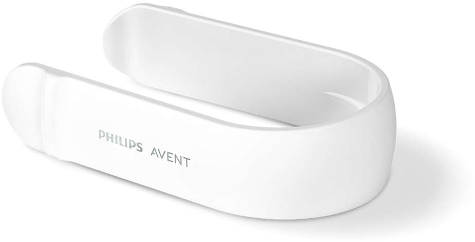 Fehér Philips Avent mellbimbóvédő. Ívelt, és rajta van a márkanév.